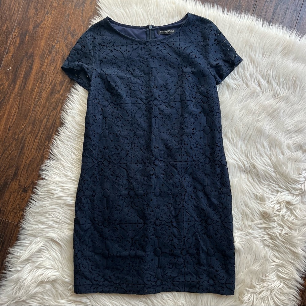 Banana Republic Factory | Dresses | Banana Republic Factory Navy Blue Lace  Sheath Dress | Poshmark